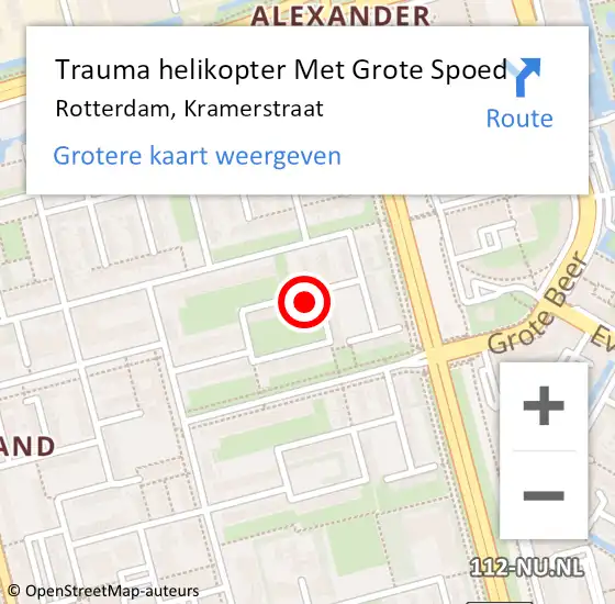 Locatie op kaart van de 112 melding: Trauma helikopter Met Grote Spoed Naar Rotterdam, Kramerstraat op 24 september 2021 15:48
