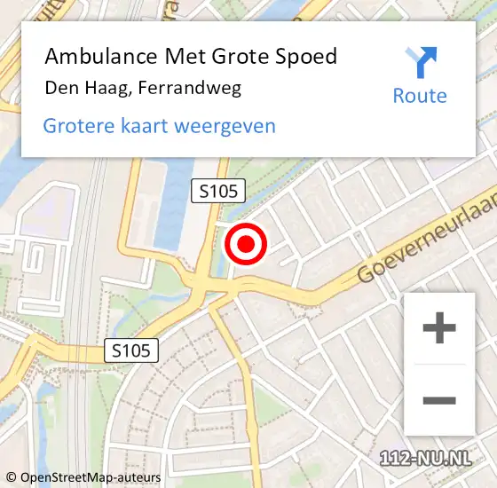 Locatie op kaart van de 112 melding: Ambulance Met Grote Spoed Naar Den Haag, Ferrandweg op 24 september 2021 15:52
