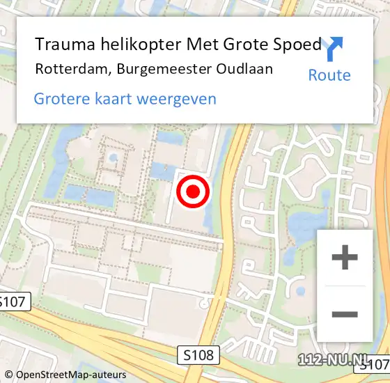 Locatie op kaart van de 112 melding: Trauma helikopter Met Grote Spoed Naar Rotterdam, Burgemeester Oudlaan op 24 september 2021 15:57