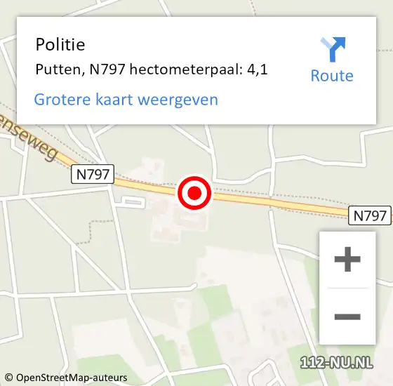 Locatie op kaart van de 112 melding: Politie Putten, N797 hectometerpaal: 4,1 op 24 september 2021 16:00