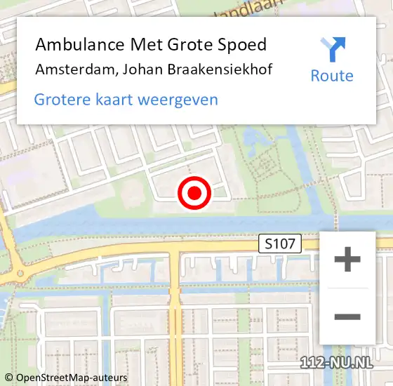 Locatie op kaart van de 112 melding: Ambulance Met Grote Spoed Naar Amsterdam, Johan Braakensiekhof op 24 september 2021 16:02