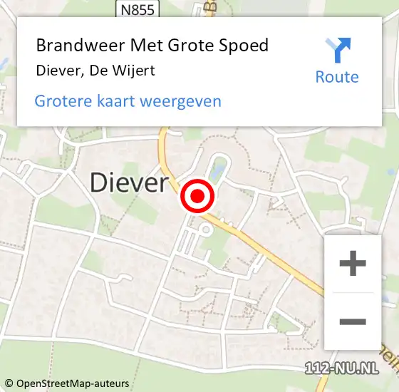 Locatie op kaart van de 112 melding: Brandweer Met Grote Spoed Naar Diever, De Wijert op 23 juni 2014 22:55