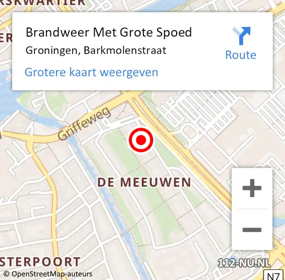 Locatie op kaart van de 112 melding: Brandweer Met Grote Spoed Naar Groningen, Barkmolenstraat op 24 september 2021 16:51