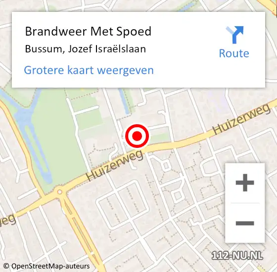 Locatie op kaart van de 112 melding: Brandweer Met Spoed Naar Bussum, Jozef Israëlslaan op 24 september 2021 16:55