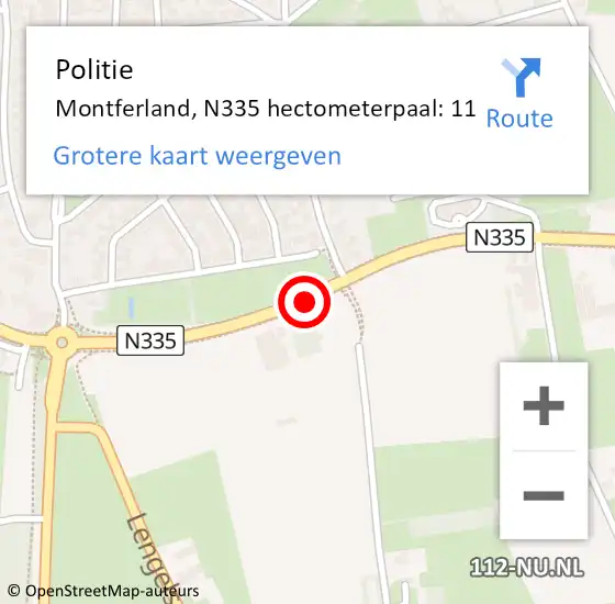 Locatie op kaart van de 112 melding: Politie Montferland, N335 hectometerpaal: 11 op 24 september 2021 16:59