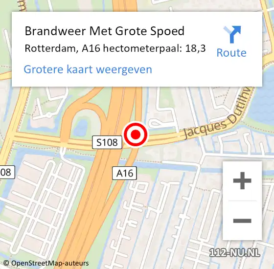 Locatie op kaart van de 112 melding: Brandweer Met Grote Spoed Naar Rotterdam, A16 hectometerpaal: 18,3 op 24 september 2021 17:18