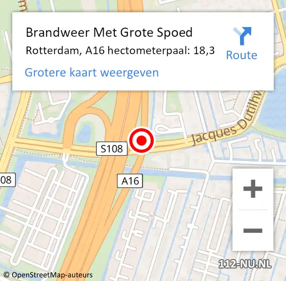 Locatie op kaart van de 112 melding: Brandweer Met Grote Spoed Naar Rotterdam, A16 hectometerpaal: 18,3 op 24 september 2021 17:20