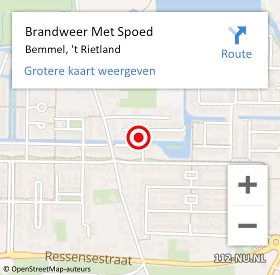 Locatie op kaart van de 112 melding: Brandweer Met Spoed Naar Bemmel, 't Rietland op 24 september 2021 17:21