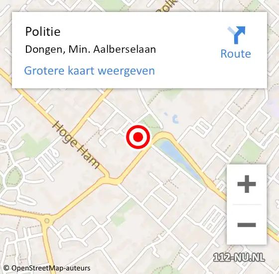 Locatie op kaart van de 112 melding: Politie Dongen, Min. Aalberselaan op 24 september 2021 17:30