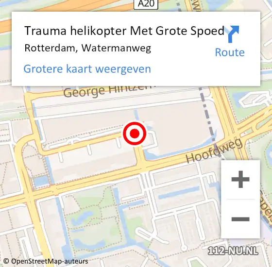 Locatie op kaart van de 112 melding: Trauma helikopter Met Grote Spoed Naar Rotterdam, Watermanweg op 24 september 2021 18:36