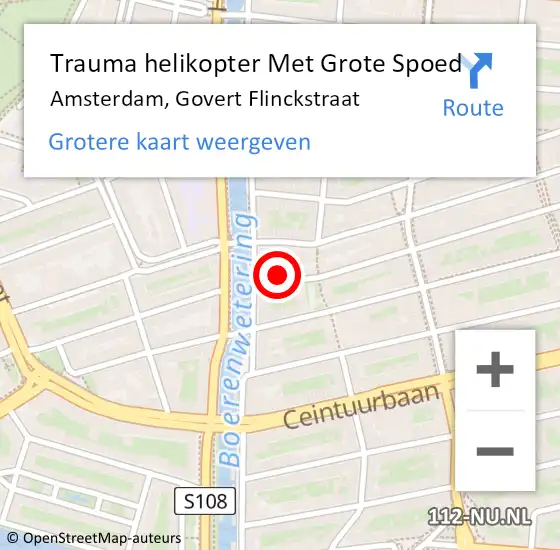 Locatie op kaart van de 112 melding: Trauma helikopter Met Grote Spoed Naar Amsterdam, Govert Flinckstraat op 24 september 2021 18:37