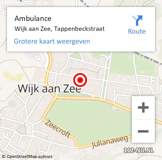 Locatie op kaart van de 112 melding: Ambulance Wijk aan Zee, Tappenbeckstraat op 24 september 2021 18:59