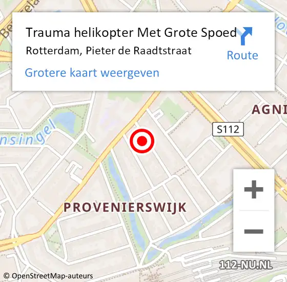 Locatie op kaart van de 112 melding: Trauma helikopter Met Grote Spoed Naar Rotterdam, Pieter de Raadtstraat op 24 september 2021 19:02