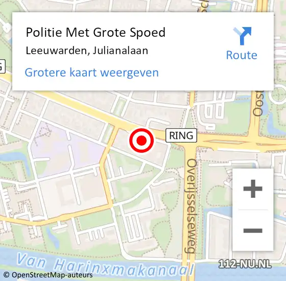 Locatie op kaart van de 112 melding: Politie Met Grote Spoed Naar Leeuwarden, Julianalaan op 24 september 2021 19:06