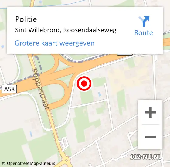 Locatie op kaart van de 112 melding: Politie Sint Willebrord, Roosendaalseweg op 24 september 2021 19:09