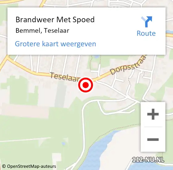 Locatie op kaart van de 112 melding: Brandweer Met Spoed Naar Bemmel, Teselaar op 24 september 2021 19:47