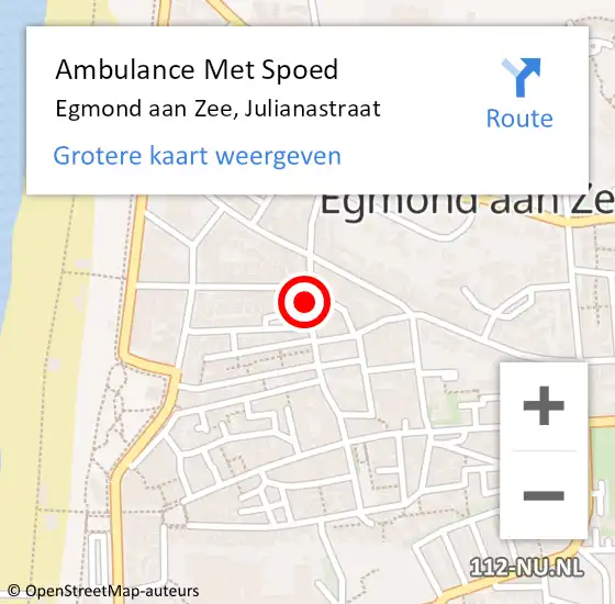 Locatie op kaart van de 112 melding: Ambulance Met Spoed Naar Egmond aan Zee, Julianastraat op 24 september 2021 20:04