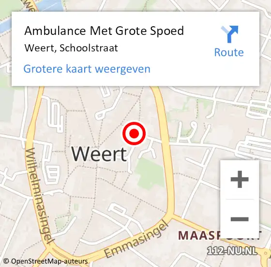 Locatie op kaart van de 112 melding: Ambulance Met Grote Spoed Naar Weert, Schoolstraat op 24 september 2021 21:05