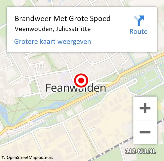 Locatie op kaart van de 112 melding: Brandweer Met Grote Spoed Naar Veenwouden, Juliusstrjitte op 24 september 2021 21:43