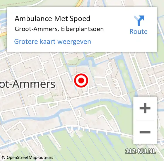 Locatie op kaart van de 112 melding: Ambulance Met Spoed Naar Groot-Ammers, Eiberplantsoen op 24 september 2021 21:44