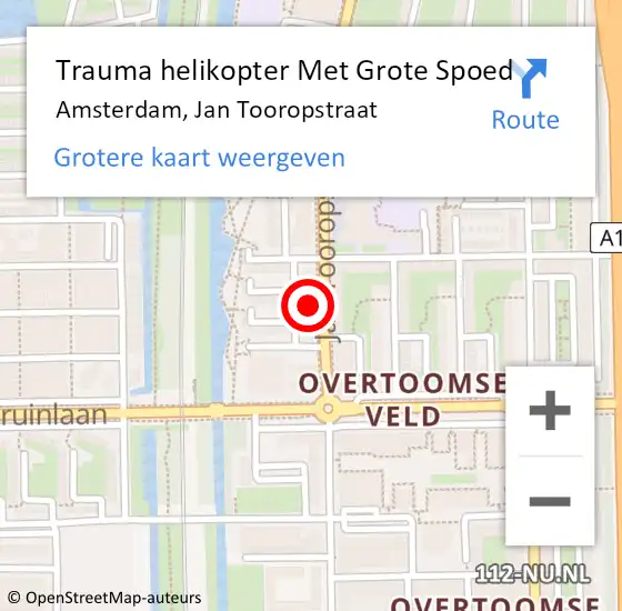 Locatie op kaart van de 112 melding: Trauma helikopter Met Grote Spoed Naar Amsterdam, Jan Tooropstraat op 24 september 2021 21:50