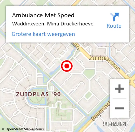 Locatie op kaart van de 112 melding: Ambulance Met Spoed Naar Waddinxveen, Mina Druckerhoeve op 24 september 2021 21:50