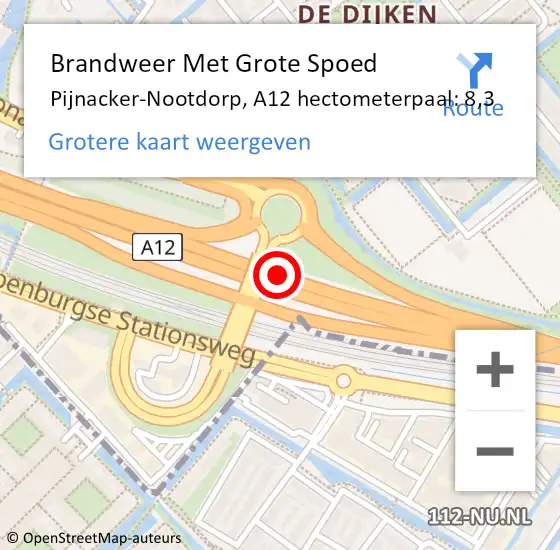 Locatie op kaart van de 112 melding: Brandweer Met Grote Spoed Naar Pijnacker-Nootdorp, A12 hectometerpaal: 8,3 op 24 september 2021 22:41