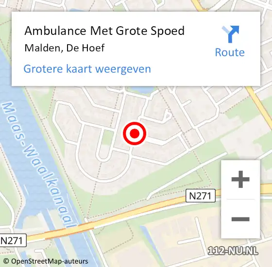 Locatie op kaart van de 112 melding: Ambulance Met Grote Spoed Naar Malden, De Hoef op 24 september 2021 23:02