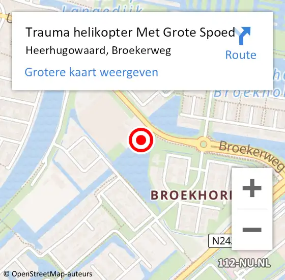 Locatie op kaart van de 112 melding: Trauma helikopter Met Grote Spoed Naar Heerhugowaard, Broekerweg op 24 september 2021 23:15