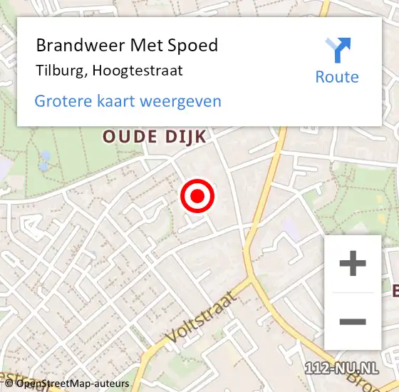 Locatie op kaart van de 112 melding: Brandweer Met Spoed Naar Tilburg, Hoogtestraat op 24 september 2021 23:31