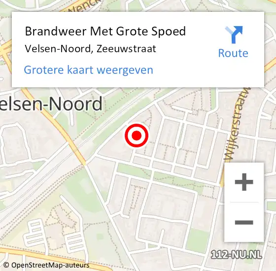 Locatie op kaart van de 112 melding: Brandweer Met Grote Spoed Naar Velsen-Noord, Zeeuwstraat op 24 september 2021 23:51