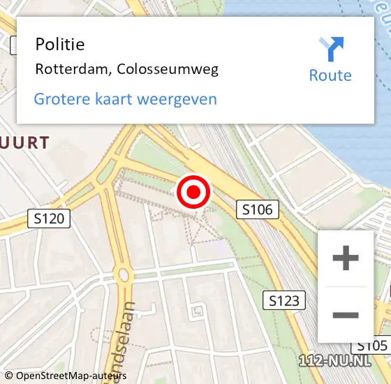 Locatie op kaart van de 112 melding: Politie Rotterdam, Colosseumweg op 25 september 2021 00:14