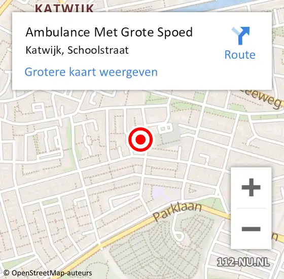 Locatie op kaart van de 112 melding: Ambulance Met Grote Spoed Naar Katwijk, Schoolstraat op 25 september 2021 00:21