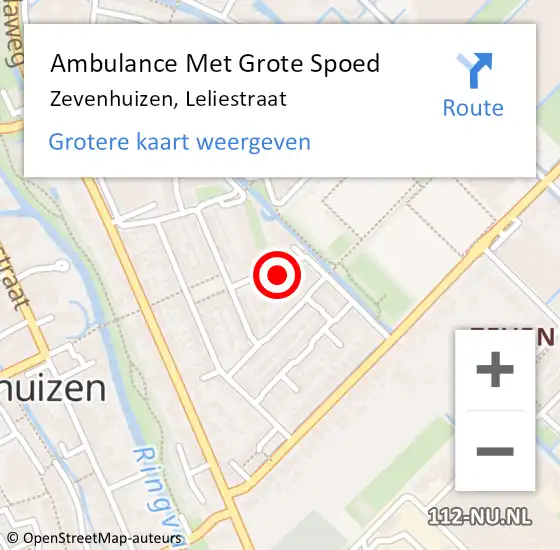 Locatie op kaart van de 112 melding: Ambulance Met Grote Spoed Naar Zevenhuizen, Leliestraat op 25 september 2021 00:26