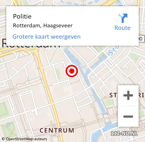 Locatie op kaart van de 112 melding: Politie Rotterdam, Haagseveer op 25 september 2021 00:39