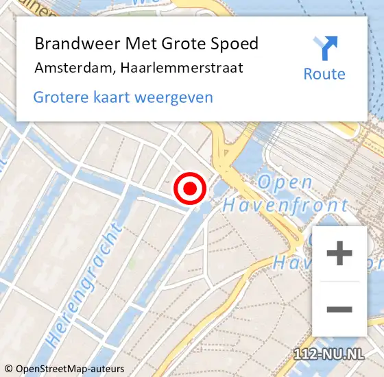 Locatie op kaart van de 112 melding: Brandweer Met Grote Spoed Naar Amsterdam, Haarlemmerstraat op 25 september 2021 00:43