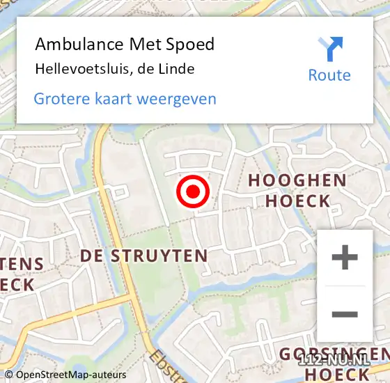 Locatie op kaart van de 112 melding: Ambulance Met Spoed Naar Hellevoetsluis, de Linde op 25 september 2021 00:59