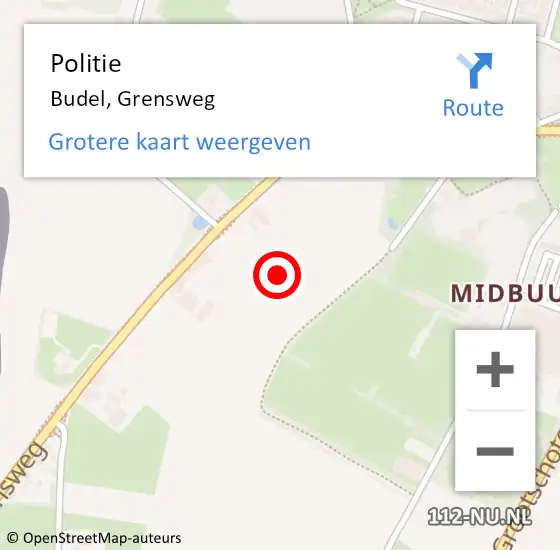 Locatie op kaart van de 112 melding: Politie Budel, Grensweg op 25 september 2021 01:01