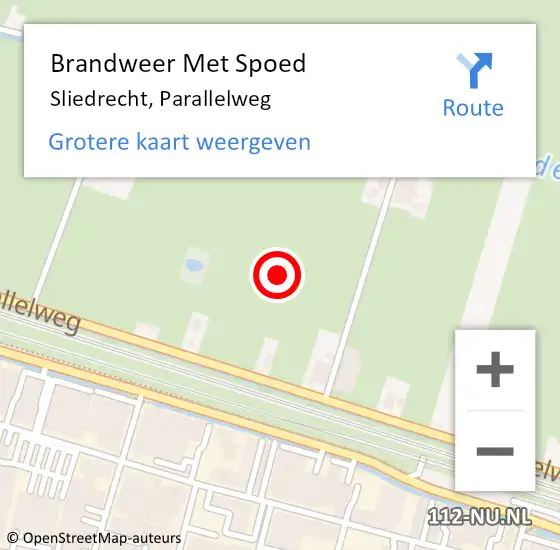 Locatie op kaart van de 112 melding: Brandweer Met Spoed Naar Sliedrecht, Parallelweg op 25 september 2021 01:06
