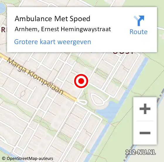 Locatie op kaart van de 112 melding: Ambulance Met Spoed Naar Arnhem, Ernest Hemingwaystraat op 25 september 2021 01:18