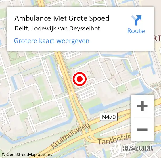 Locatie op kaart van de 112 melding: Ambulance Met Grote Spoed Naar Delft, Lodewijk van Deysselhof op 25 september 2021 01:19