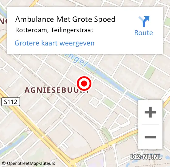 Locatie op kaart van de 112 melding: Ambulance Met Grote Spoed Naar Rotterdam, Teilingerstraat op 25 september 2021 01:20