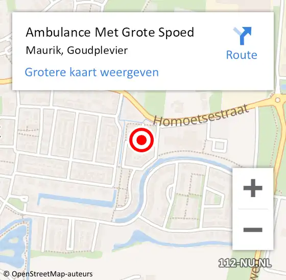 Locatie op kaart van de 112 melding: Ambulance Met Grote Spoed Naar Maurik, Goudplevier op 25 september 2021 01:21