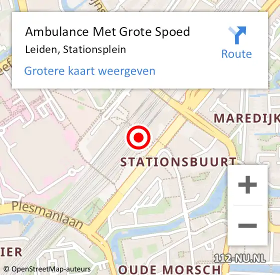 Locatie op kaart van de 112 melding: Ambulance Met Grote Spoed Naar Leiden, Stationsplein op 25 september 2021 01:26