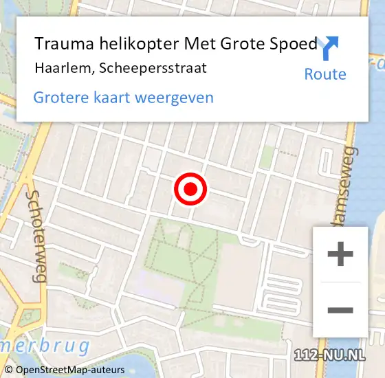 Locatie op kaart van de 112 melding: Trauma helikopter Met Grote Spoed Naar Haarlem, Scheepersstraat op 25 september 2021 01:55