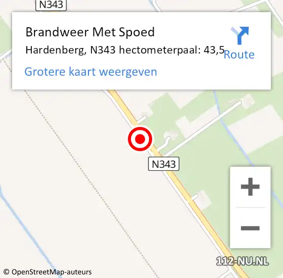 Locatie op kaart van de 112 melding: Brandweer Met Spoed Naar Hardenberg, N343 hectometerpaal: 43,5 op 25 september 2021 02:31