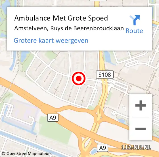 Locatie op kaart van de 112 melding: Ambulance Met Grote Spoed Naar Amstelveen, Ruys de Beerenbroucklaan op 25 september 2021 02:31