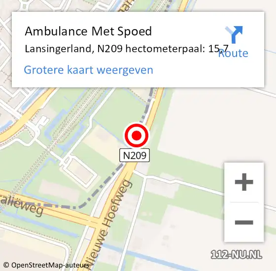 Locatie op kaart van de 112 melding: Ambulance Met Spoed Naar Lansingerland, N209 hectometerpaal: 15,7 op 25 september 2021 02:45