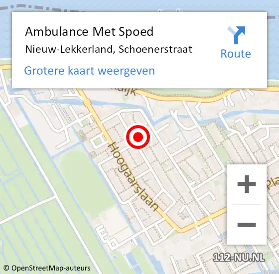 Locatie op kaart van de 112 melding: Ambulance Met Spoed Naar Nieuw-Lekkerland, Schoenerstraat op 25 september 2021 05:20