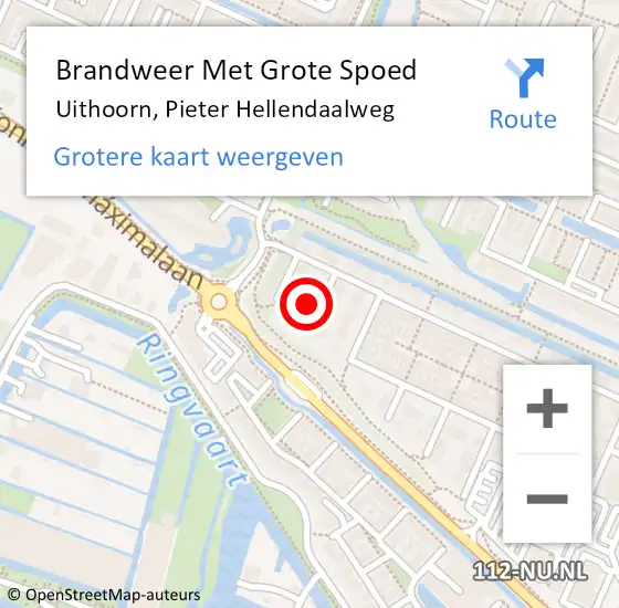 Locatie op kaart van de 112 melding: Brandweer Met Grote Spoed Naar Uithoorn, Pieter Hellendaalweg op 25 september 2021 07:51